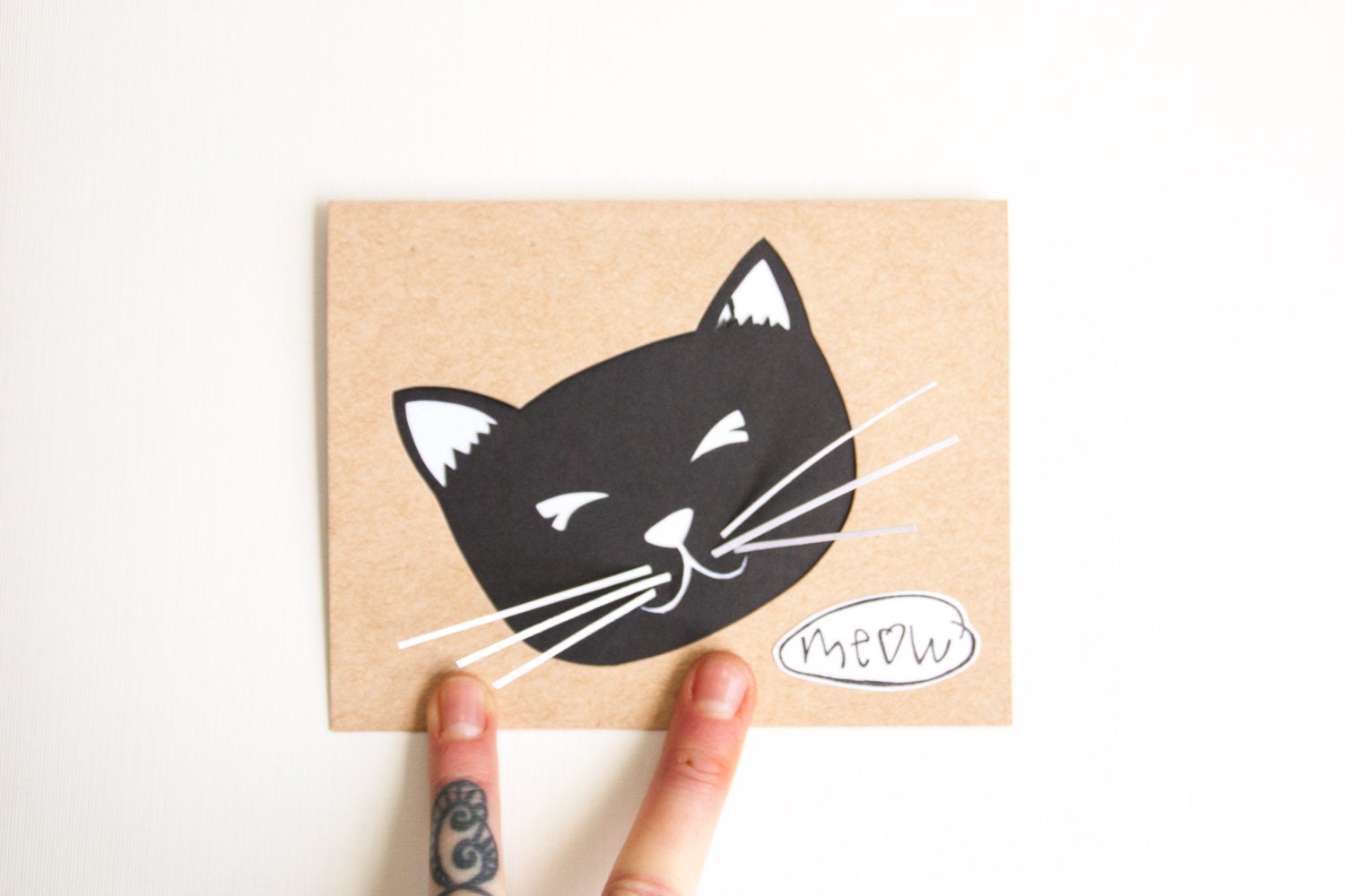 Hand Cut Birthday Card: Cat Meow Birthday Card--Custom Color - JerseysFreshest