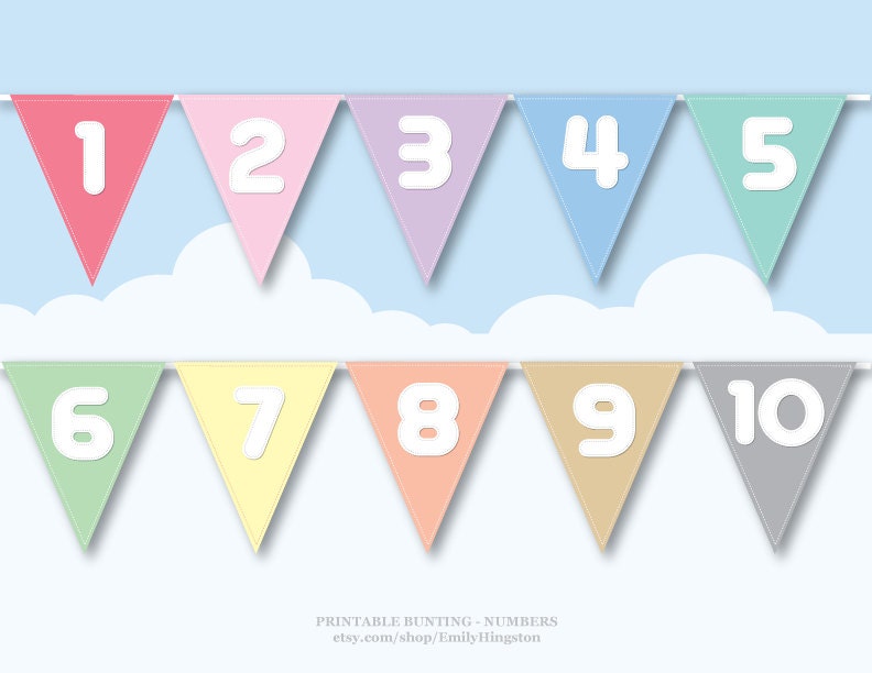 Items similar to Numbers Bunting Pastel Rainbow Colors - Printable