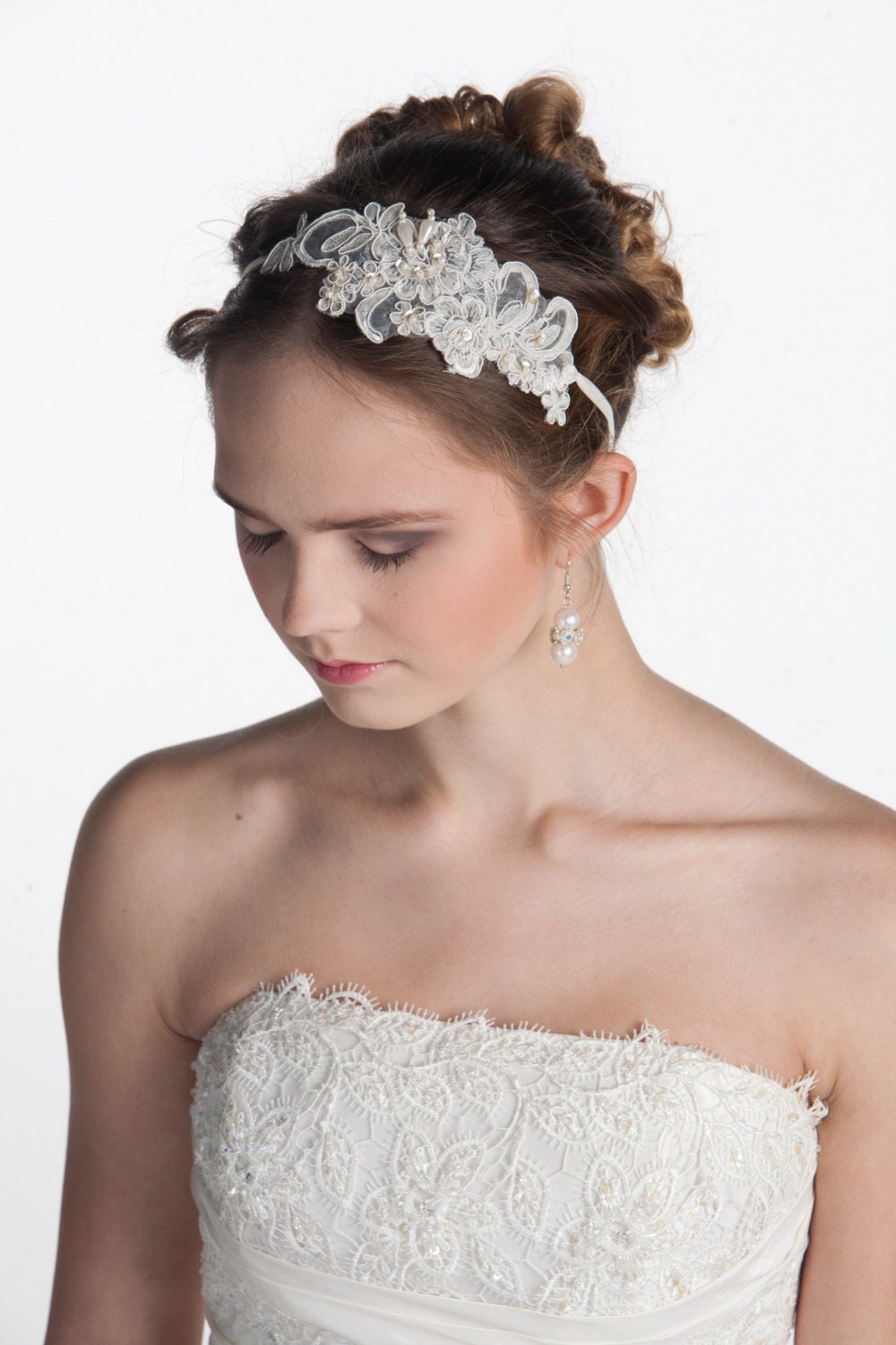 Lace rhinestone Wedding hair accessory, Ivory bridal headpiece, Lace wedding Headpiece, Embroidered hairpiece, Spring wedding - MaijasWeddingBliss