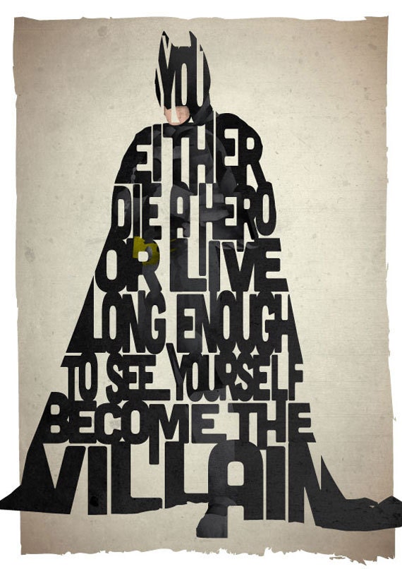 X-LARGE SIZE Batman typography print based on a quote from the movie The Dark Knight