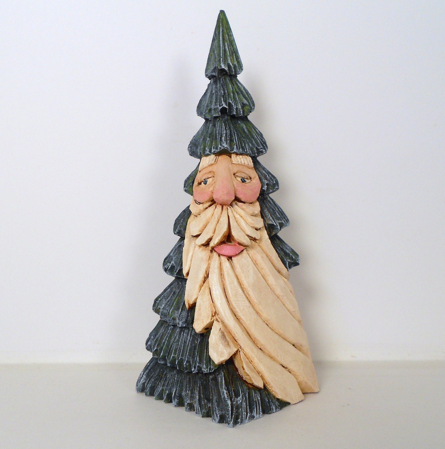 Hand Carved Wooden Christmas Tree Santa by TrueWoodcarvings