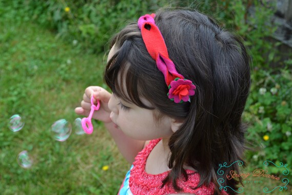 Girly Twirly Tiara Felt Headband- Red & Fuchsia (2) Flowers. Girl Sizes 2 - Teen. Ready to Ship. String Dearie Studio. Il_570xn