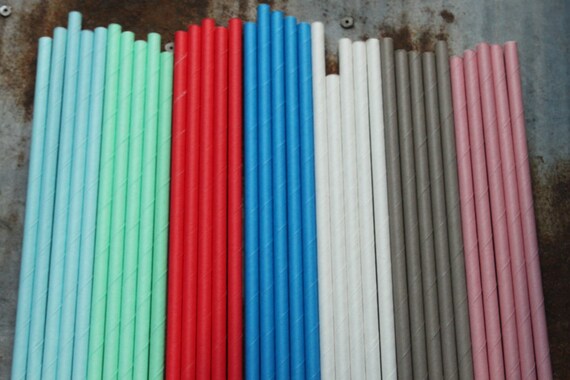 Solid Paper Straws -- your choice -- set of 30 -- Assorted Colors Party Drinking Straws Il_570xn