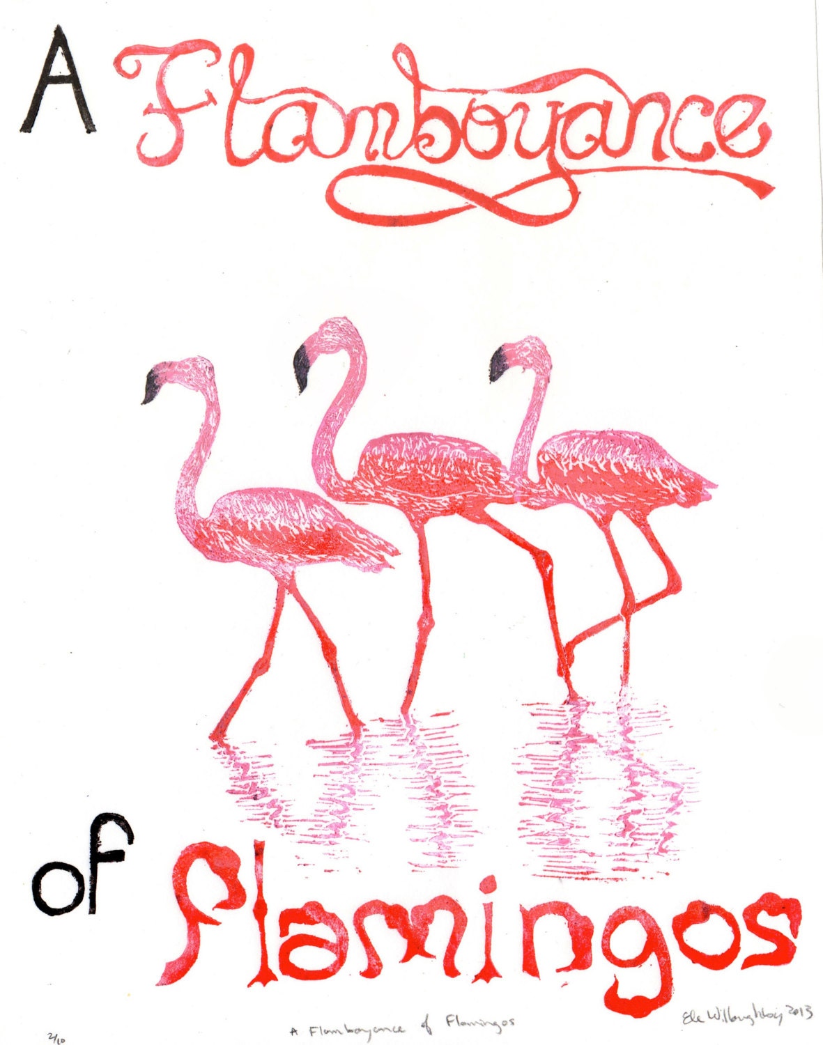 A Flamboyance of Flamingos Linocut by minouette on Etsy