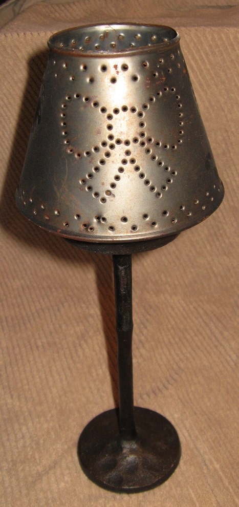 Items similar to Vintage Metal PUNCHED TIN Rustic Candle Holder