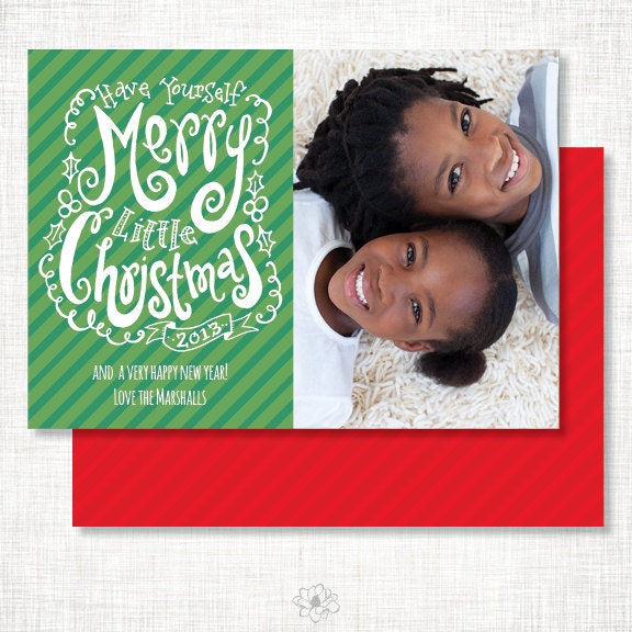 Bright Stripe Hand Lettered Holiday Photo Card Il_570xn