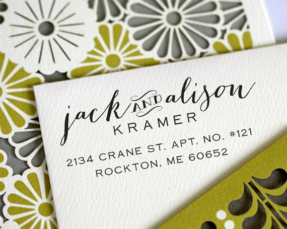 Custom Address Stamp, Wood Handle Rubber Stamp, Calligraphy Stamp, Personalized Gift - a3001