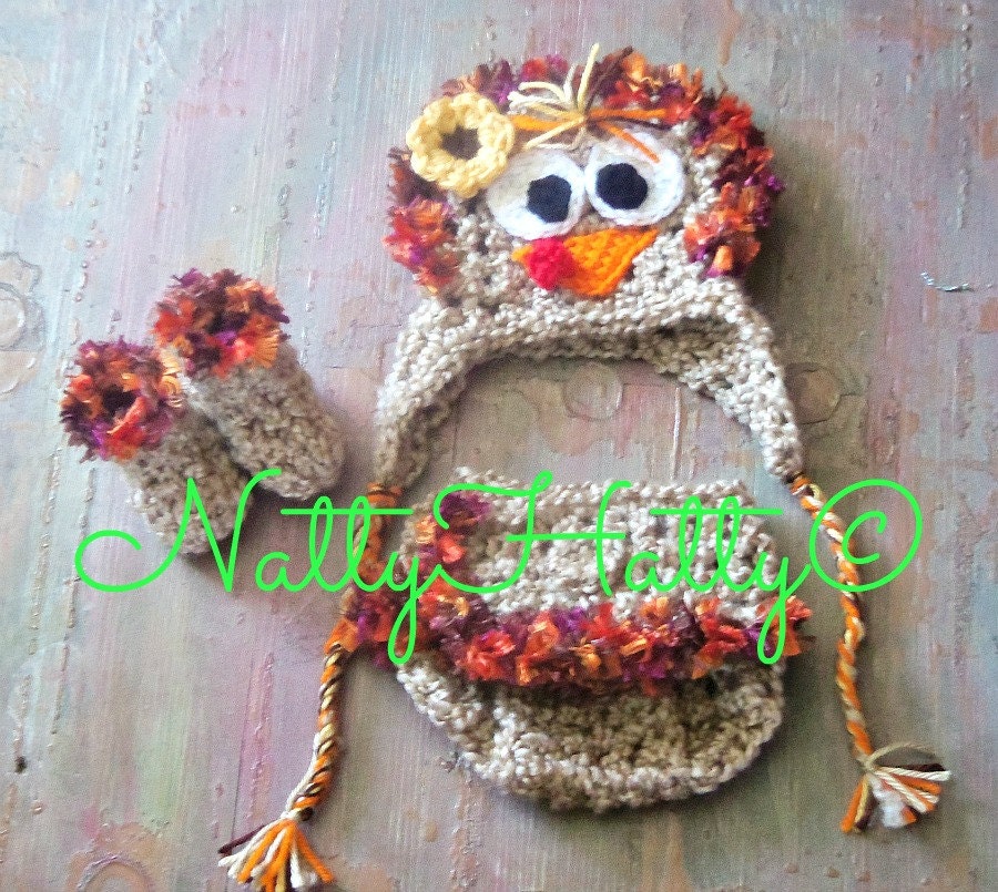 Turkey Hat diapercover and boots /Thanksgiving /Halloween/fall/ Handmade crochet Newborn to 18 months - NattyHatty