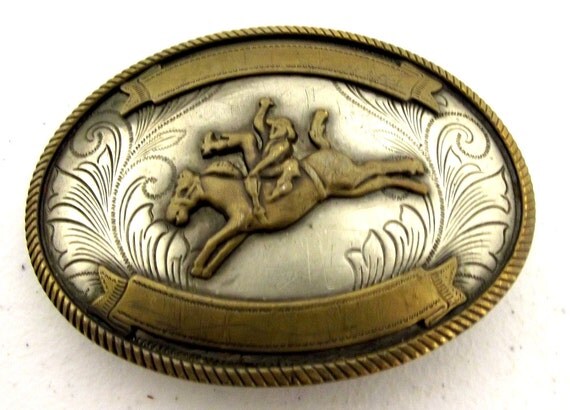 Vintage Nickel Silver Rodeo Belt Buckle with by honeyblossomstudio