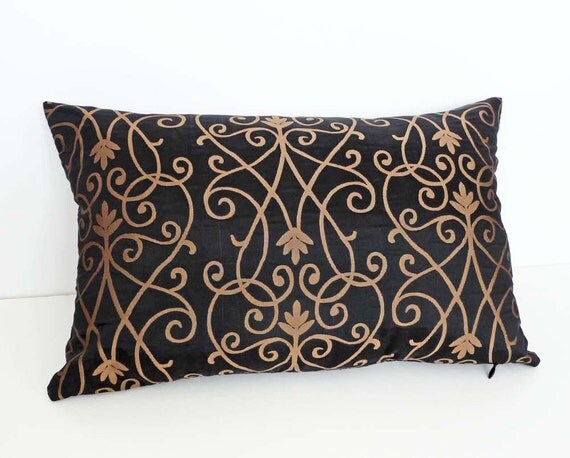 Scroll Pillow Decorative Throw Pillow Black by PillowThrowDecor