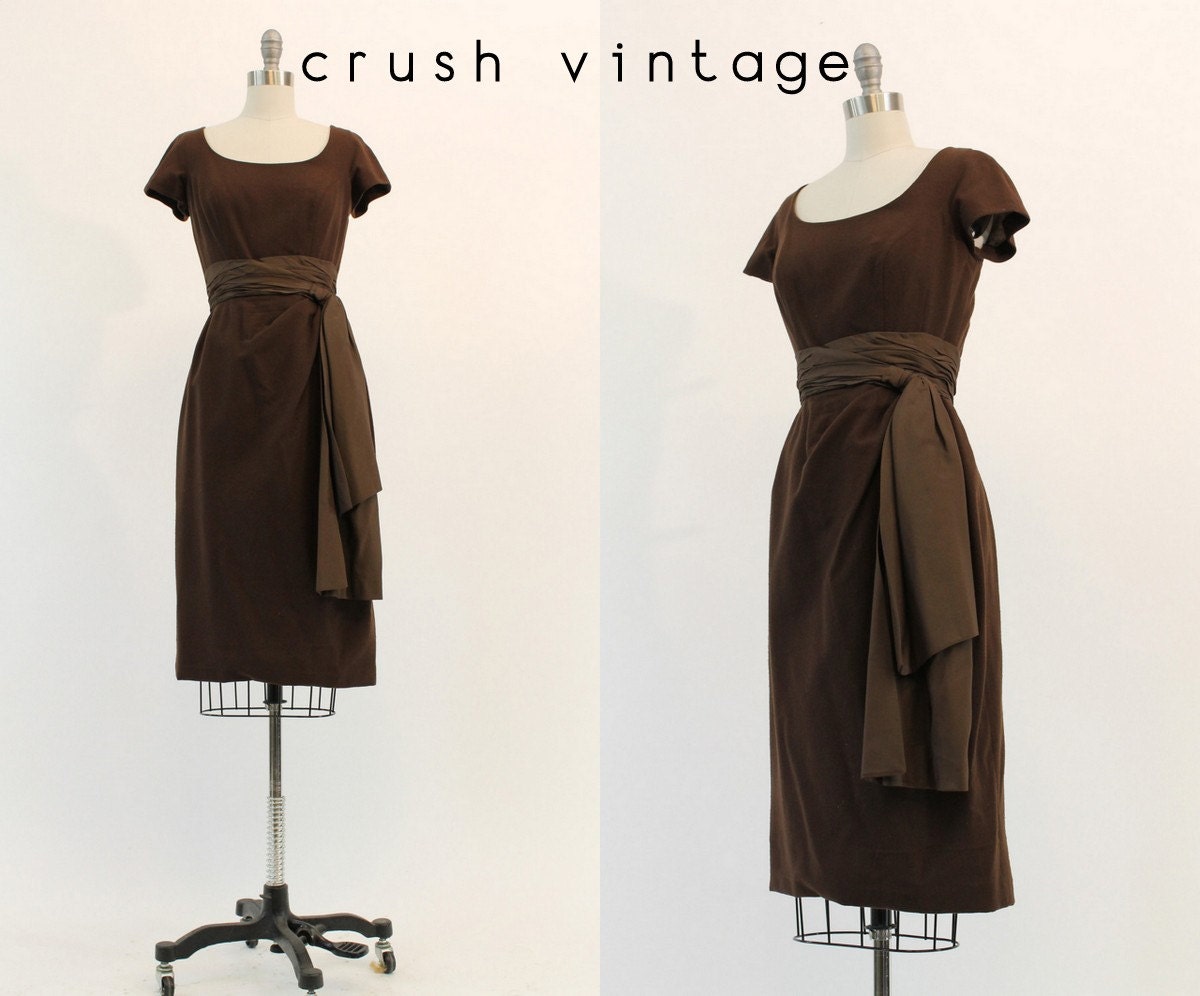 50's Cocktail Dress S / 1950's Wool Brown Dress / The Maple Sugar Dress - CrushVintage