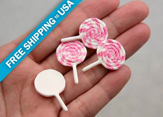 27mm White Lollipop Resin Cabochons - 6 pc set