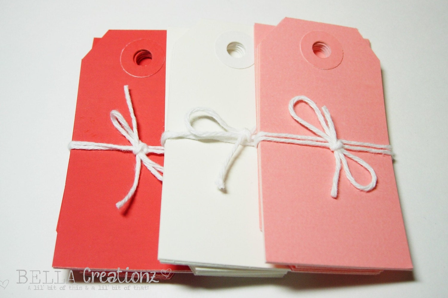 30 Small Valentine Gift Tags Parcel Tags - Red, White & Pin Valentines Tags