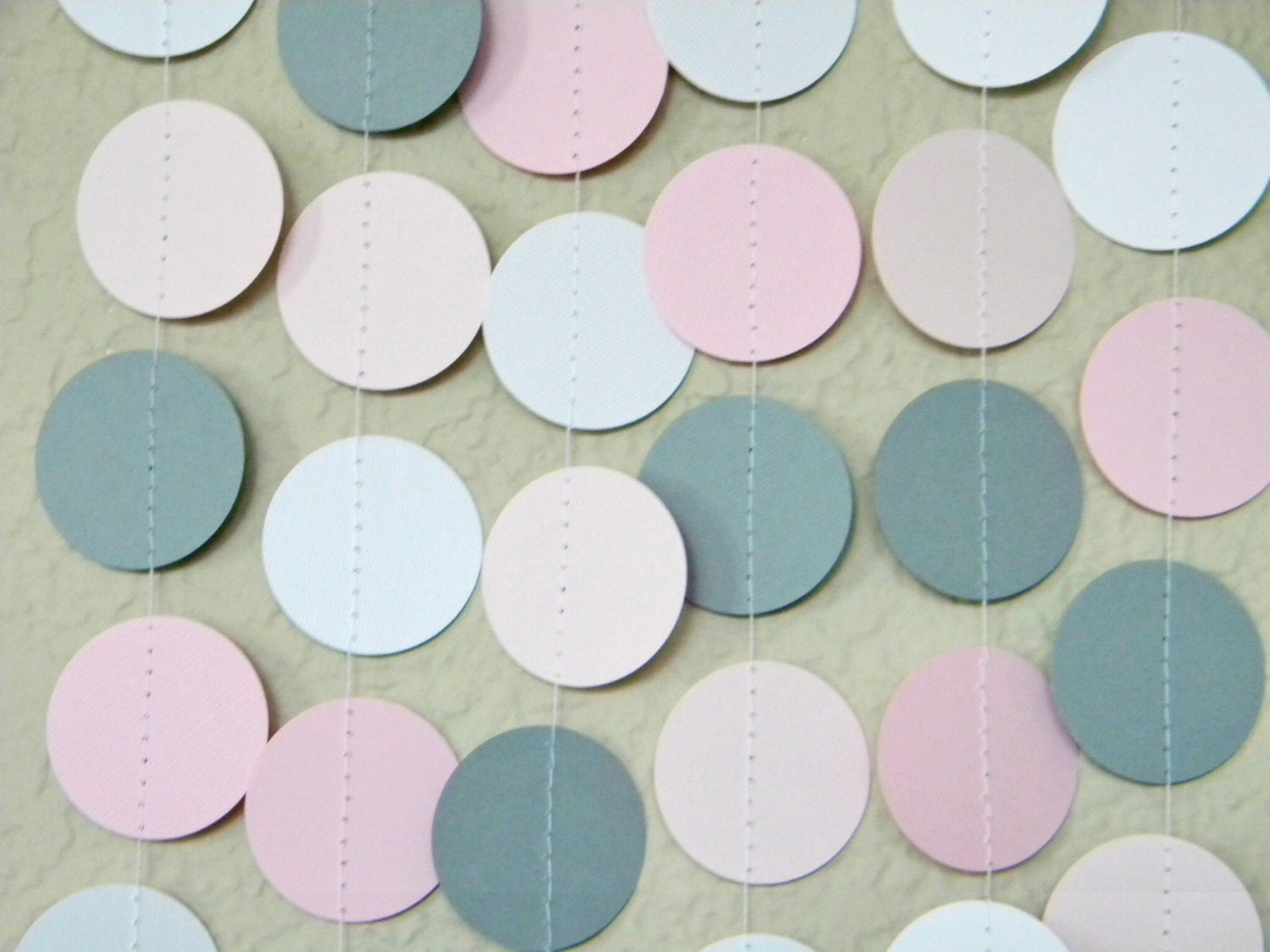 Pinks, White, Gray Circle Dot Garland for Party Decoration, Baby, Baptism, Nursery or Bridal Shower 10 feet - TheKraftRoom