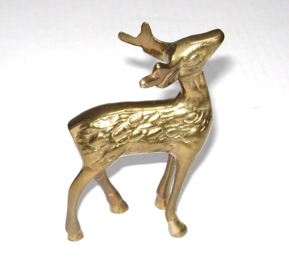 Vintage Deer Figurine Brass Bambi Stag Buck Antlers by junquegypsy