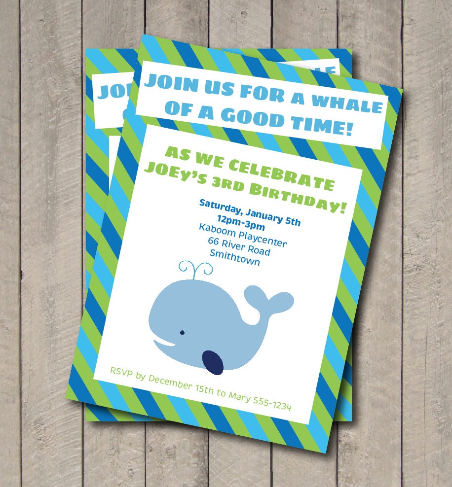 Whale Birthday Party Invitation - Whale of a Good Time Invitation - Digital Printable Invite - Whale Birthday Party - Ocean Theme Il_570xn