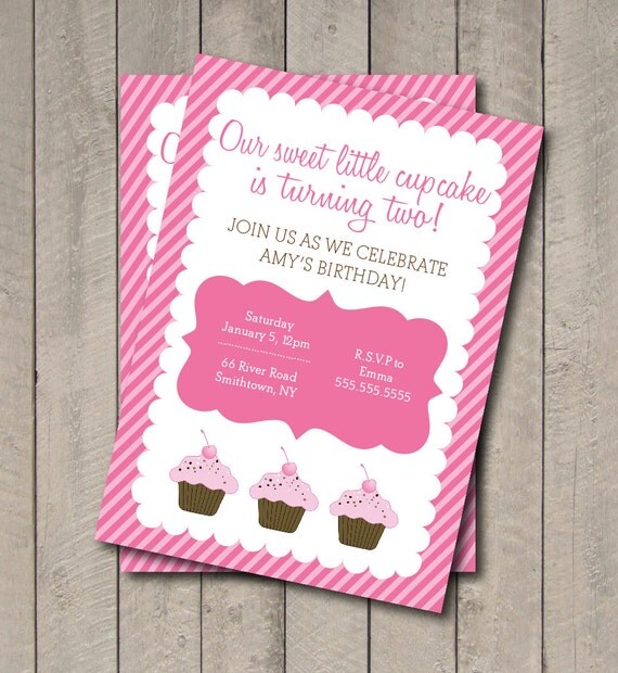 Cupcake Birthday Party Invite - Hot Pink & Light Pink Cupcake Invitation - Digital Printable Invite - Cupcake Invite Il_570xn