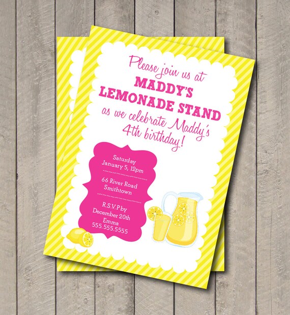 Lemonade Birthday Party Invitation - Lemonade Stand Invite - Digital Printable Invite - Pink Lemonade Invite - Lemonade Invitation Il_570xn