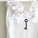 Vintage Skeleton Key Necklace Rustic Key Necklace White Beaded Chain Woodland - Rust in Vintage