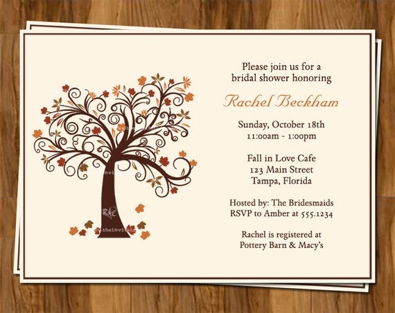 Autumn Bridal Shower Invitations, Fall Wedding Shower Invites, Set of ...