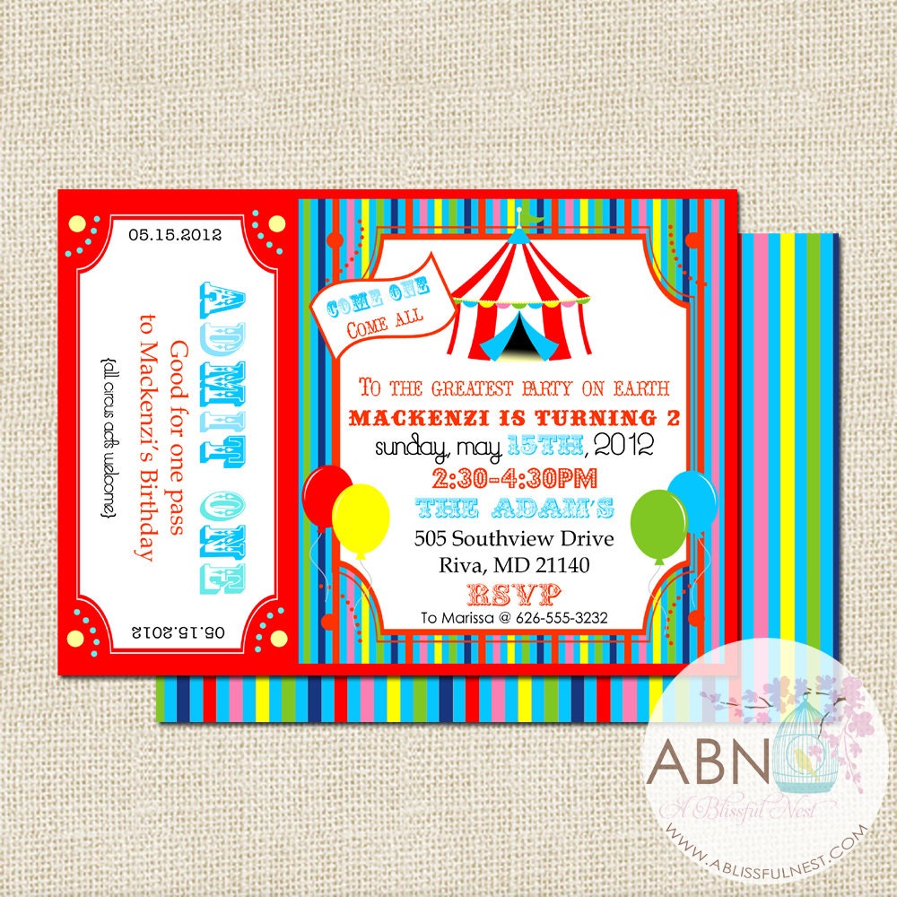Carnival Invitation Circus Invitation Big Top Invitation - Rainbow - DIY PRINTABLE - By A Blissful Nest Il_570xn