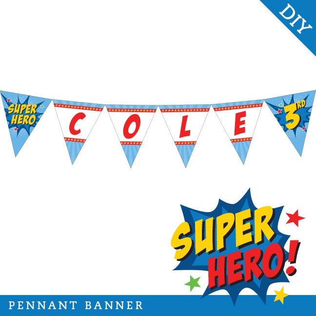 Superhero party - Personalized DIY printable pennant banner Il_570xn