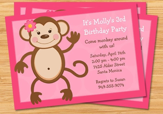 Cute Monkey Birthday Party Invitation Il_570xn