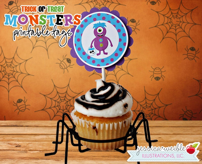 Trick or Treat Monsters Theme 2.5 Inch Printable Party Circles, Cupcake Toppers, Halloween Cupcake Toppers, Monster Printables Il_570xn