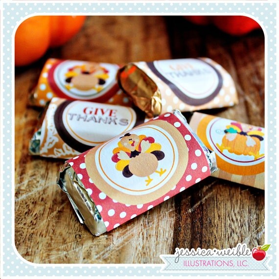 Mr Gobble Theme Give Thanks Printable Candy Bar Wrappers- Mini Chocolate Bar Wrapper- Printable Party Favors - Thanksgiving Party Printables Il_570xn