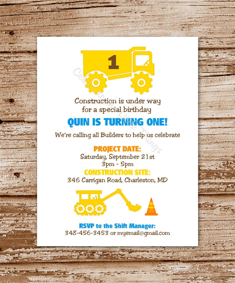 CONSTRUCTION Invitation / Dump Truck, Yuke, Digger / Personalized / Printable PDF File Il_570xn