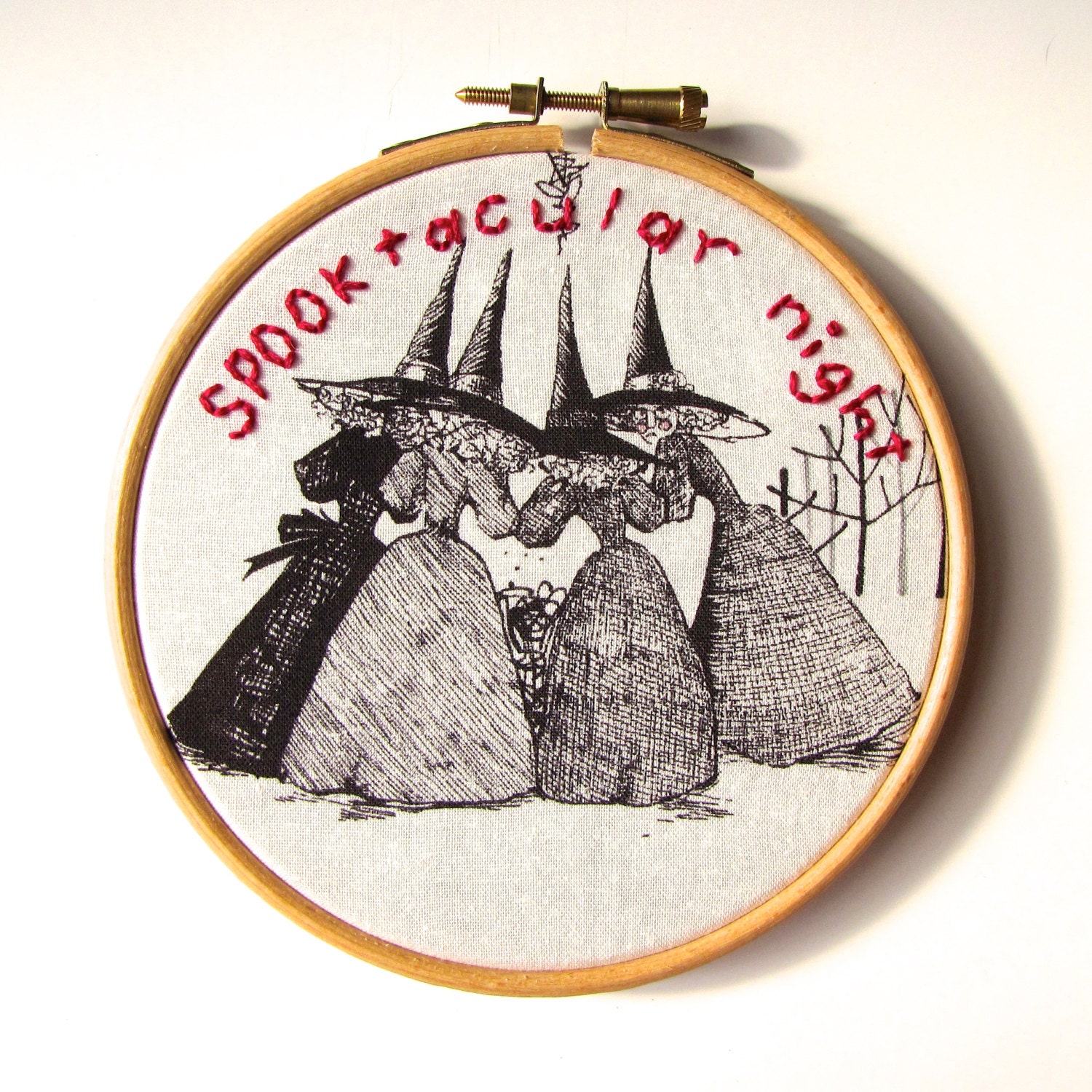 Spooktacular Halloween Picture. Fun Embroidery Art. in Black and White. Spooktacular night. 5 x 5 Inch Hoop by mirrymirry