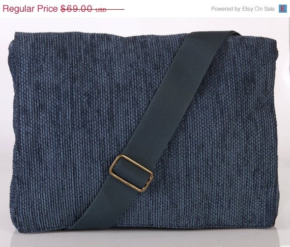 Blue,Classic, Messenger Bag ,Adjustable Straps- Mula,Vegen, Synthetic wool