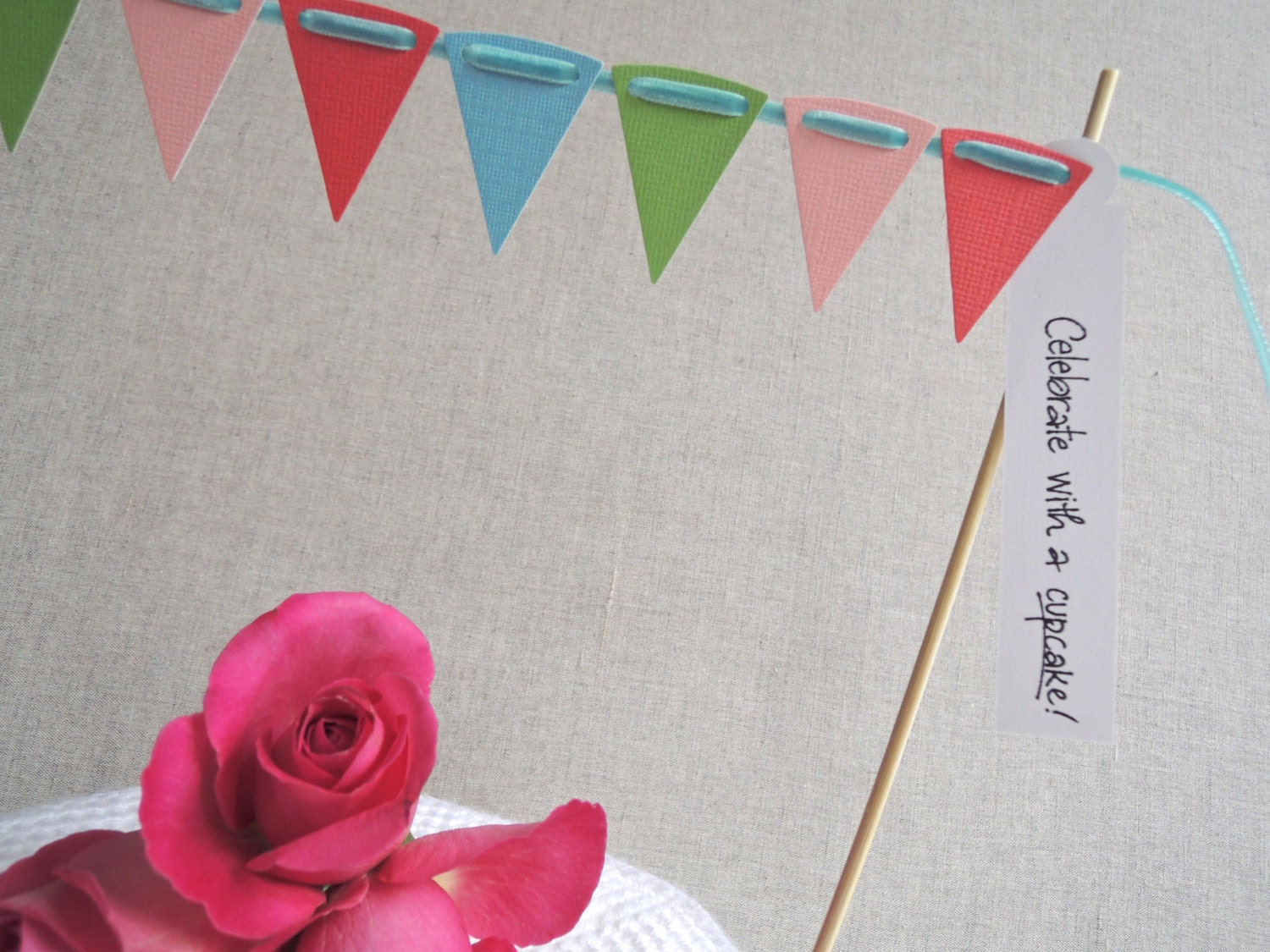 Cake bunting - Aqua, green & pink textured cardstock Choose your own greeting Perfect for birthday parties MADE TO ORDER in 48 hrs Il_570xn