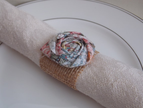 Vintage Burlap Wedding Decor Napkin Rings and Flower Rustic Shabby ...