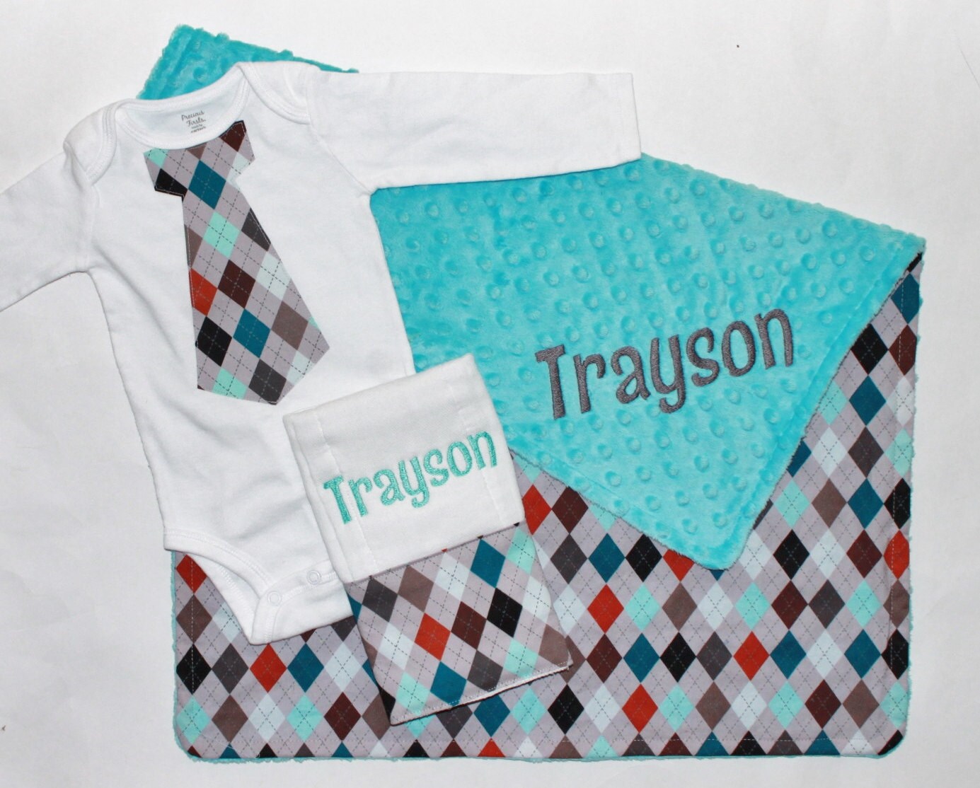 PERSONALIZED Baby Boy Argyle Stroller Blanket by firstcrushdesigns