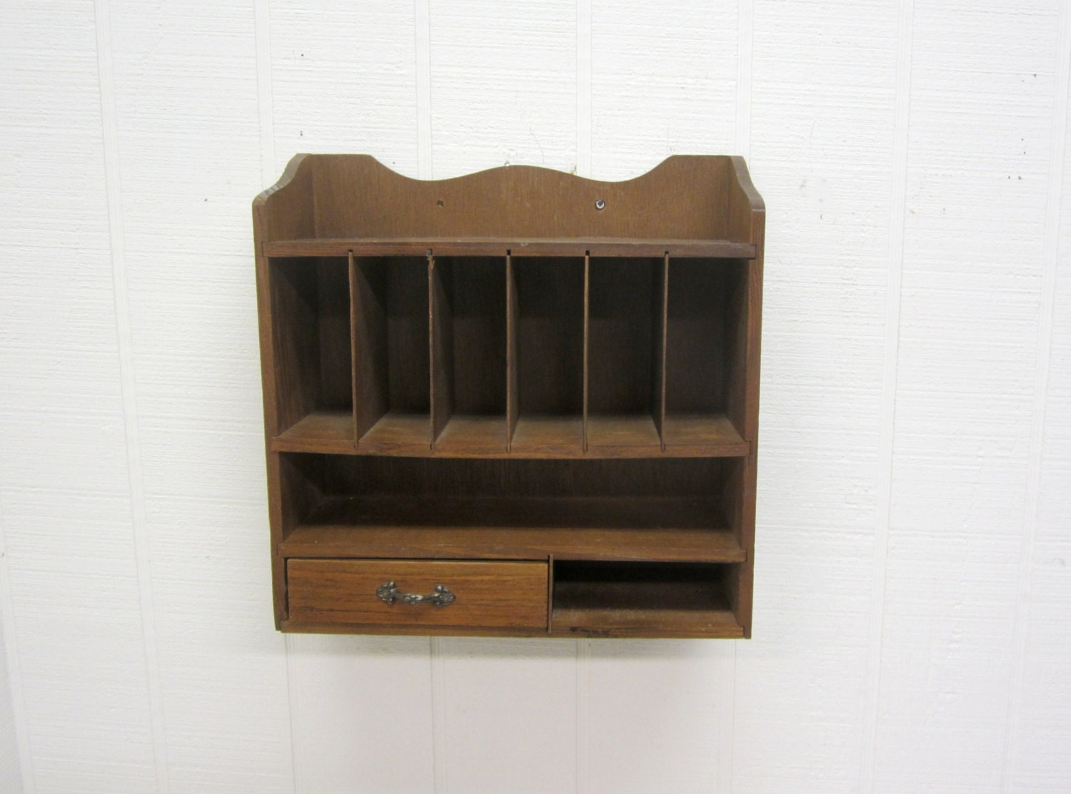 Vintage Primitive Wooden Letter Holder With Small by thejunkman