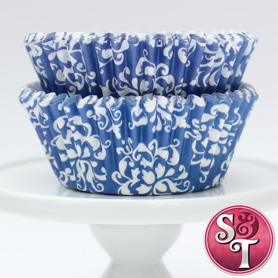 Damask Blue GREASEPROOF Baking Cups Cupcake Liners - Quantity 50 Il_570xn