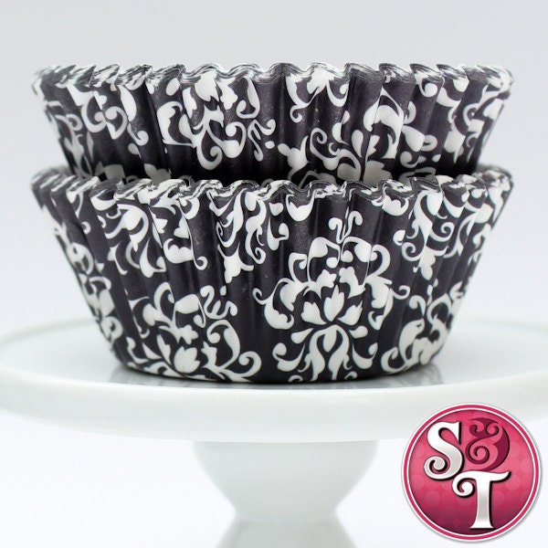 Black GREASEPROOF Damask Baking Cups Cupcake Liners - Quantity 50 Il_570xn