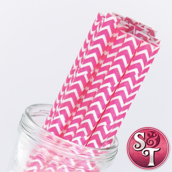 Chevron Zigzag Pink Party Paper Straws - Cake Pop Sticks - Pixie Sticks - Qty 25 Il_570xn
