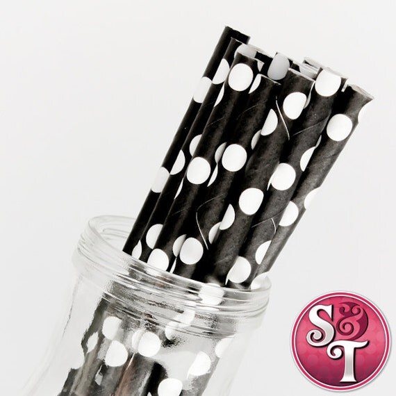 Dot Black/White Party Paper Straws - Cake Pop Sticks - Pixie Sticks - Qty 25 Il_570xn