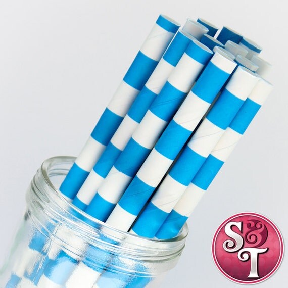 Rugby Stripe Blue Party Paper Straws - Cake Pop Sticks - Pixie Sticks - Qty 25 Il_570xn