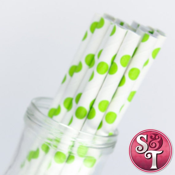 Dot Lime Green Party Paper Straws - Cake Pop Sticks - Pixie Sticks - Qty 25 Il_570xn