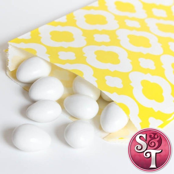Quatrefoil Yellow Goodie Favor Treat Bags - Qty 12 Il_570xn