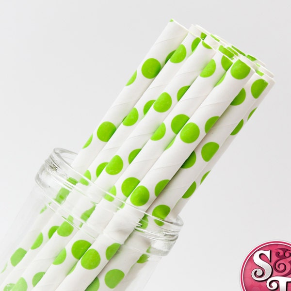 Dot Lime Green Party Paper Straws - Cake Pop Sticks - Pixie Sticks - Qty 25 Il_570xn