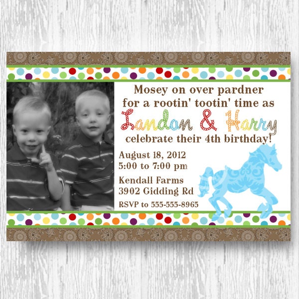 Cowboy Horse Invitation for Birthday Party or Baby Shower - Boys DIY Printable Photo Invite by BeeAndDaisy Il_570xn