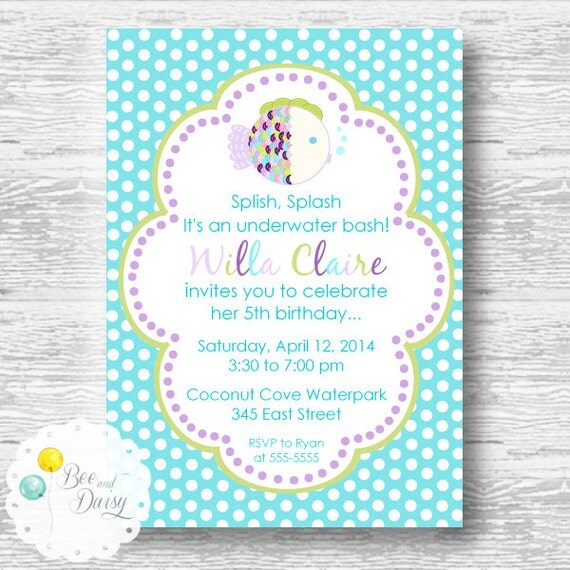 Purple Rainbow Fish Invitation for Birthday Party or Baby Shower - Girls DIY Printable Invite by BeeAndDaisy Il_570xn
