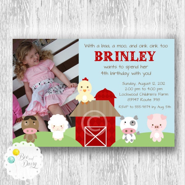 Barnyard Farm Animals Invitation for Birthday Party or Baby Shower - DIY Printable Photo Invite by BeeAndDaisy Il_570xn