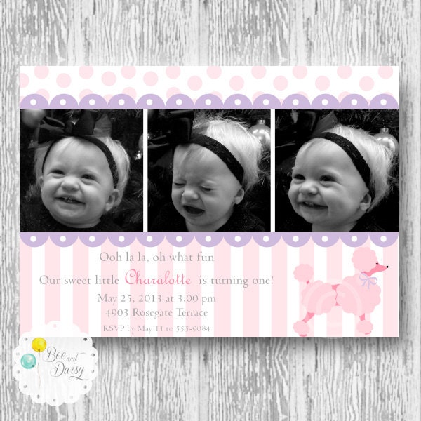 Pink Poodle Printable Photo Invite for Birthday Party or Baby Shower DIY Invitation by BeeAndDaisy Il_570xn