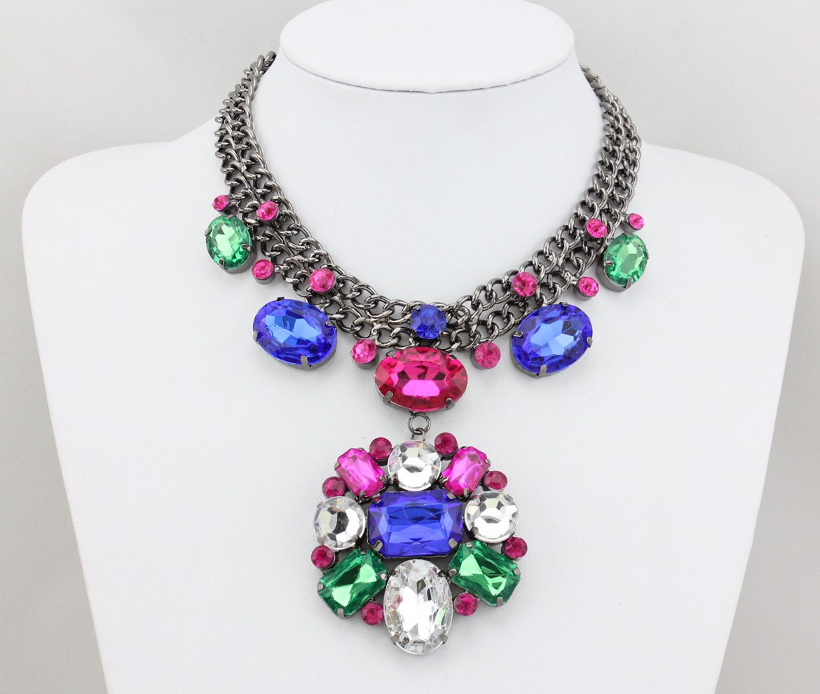 Collier Cristal Strass Pièce Mode Déclaration - Neuf Avec étiquettes, Bijou Fantaisie Chic Et Brillant