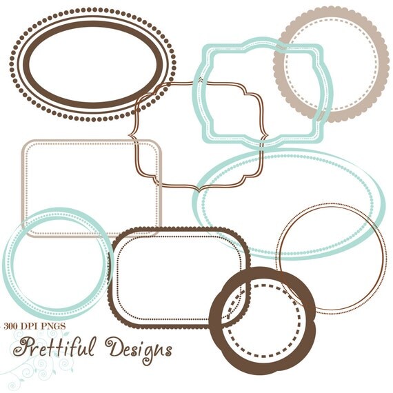 50% OFF SALE Digital Frame Clip Art Blue and Brown Commercial Use Charlie (737) Il_570xn